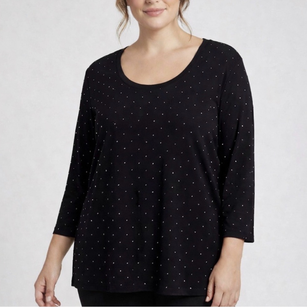 Elegant Vince Camuto Black Sequin Sparkle Top Three Quarter Sleeve 2X Cocktail